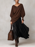 Brown Asymmetric Top And Black Pleated Maxi Dress