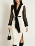 Black & White Color Block Tie-Waist Midi Dress