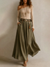 Off Shoulder Ribbed Top & High Waist Flowy Linen Blend Maxi Skirt Two Piece Outfit