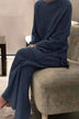 Long-sleeved solid color knitted casual sweater two-piece