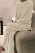 Long-sleeved solid color knitted casual sweater two-piece