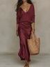 Elegant Knitted Pullover Top and Satin Midi Skirt Set