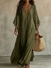 White Lace V-neck Batwing Sleeve Chiffon Maxi Dress