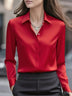 Solid color long-sleeved versatile shirt with lapel satin shirt