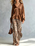 Brown Satin Hoodie & Zebra Print Wide-Leg Pants Set