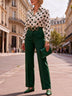 Elegant Green Polka-Dot Shirt and Matching Trousers Set (Includes Belt)