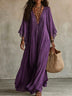 White Lace V-neck Batwing Sleeve Chiffon Maxi Dress
