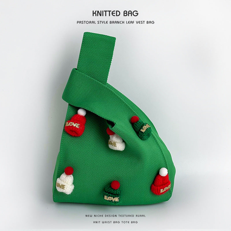 Handmade Christmas Hat Cute Knitted Wristband Bag