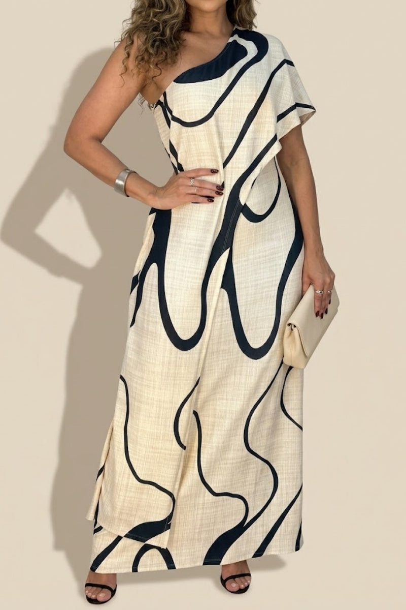 Abstract pattern off-shoulder maxi dress