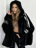 Plush Hooded Vertical Stripe Printed Casual Coat