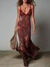 Women's Boho Lace-Spliced Leopard Print Maxi Dress with Hem Slit