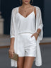 White Crochet Cardigan With Spaghetti Strap Shorts Set