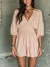 Chic Elegant Dusty Pink V-Neck Half Sleeve Ruffle Chiffon Mini Dress