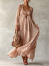 Vintage Crochet Lace Pink Sheer Puff Sleeve Square Neck Bohemian Flowy Maxi Dress