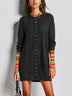 Rainbow Button And Ribbed Sleeve Black Mini Dress