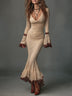 Elegant Sexy Draped Neckline Fishtail Hem Lace Maxi Dress