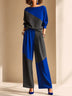 Royal Blue Dark Grey Velvet Top Wide Leg Two Piece