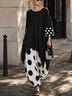 Black Oversized Asymmetrical Hem Tunic Top + Polka‑Dot Baggy Harem Pants Two Piece Set