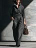 Women's Pinstripe Stand Collar Button‑Front Wide‑Leg Jumpsuit