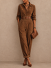 Retro Brown Faux Suede Utility Jumpsuit (Including Belt)