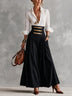 White Collar Shirt & High Waist Gold Button Skirt Two‑Piece Outfit