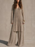 Womens V Neck Long Sleeve Tunic Top High Waist Wide Leg Pants Casual Linen Blend Textured Knit Two Piece Set Outfit