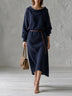 Oversized Off Shoulder Knit Midi Dress With Thin Leather Waist Belt