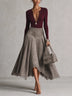 Knit Top Suede Irregular Midi Skirt Two Piece Outfit