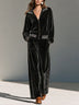 Velvet Striped Jacket Side Stripe Wide Leg Pants Two Piece