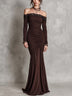 Vintage Dark Brown Lace Off Shoulder Ruched Mermaid Evening Gown