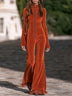 Casual Stand-up Collar Zip-up Long-sleeved Tassel Jumpsuit