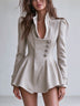 Ivory Asymmetric Button Ruffled Blazer Mini Dress