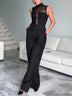 Stylish high-neck tank top with sheer detailing and trousers set