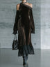 Dark Brown Velvet Off Shoulder Evening Maxi Dress