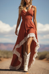Orange Cami Fitted High Low Maxi Dress