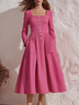 Pink Square Neck A‑Line Elegant Midi Dress