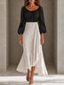Black White Color Block Off Shoulder Balloon Sleeve Top & Skirt Two Piece Set