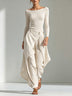 White Boat Neck Top and layered wide-leg trouser set