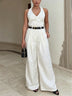 Elegant white jacquard halter-neck jumpsuit (belt included)