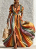 Colorful Striped Print Tie-Waist Maxi Dress