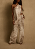 Beige Printed One Shoulder Top Wide Leg Pants Matching Set