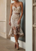 Elegant Beige Lace Bodycon Mermaid Midi Dress
