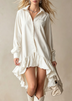 White Ruffled Asymmetrical Hem Shirt Mini Dress