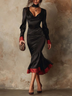 Black Long Sleeve Fitted Mermaid Midi Dress