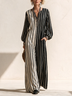 Black‑White Striped Long Sleeve Casual Jumpsuit