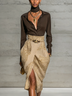Featuring A Casual Collared Shirt With A Tie-Neck Detail And A Paperbag-Waist Skirt Two Piece Set