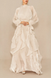White Puff Sleeve Ruffle Hem Maxi Dress