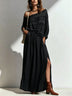 Black Striped Off-Shoulder Batwing Top and High-Waisted Maxi Skirt Set
