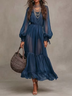 Navy Chiffon Long Sleeve Belted Ruffle Elegant Maxi Dress