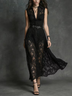 Black Lace Belted Elegant Midi Dress